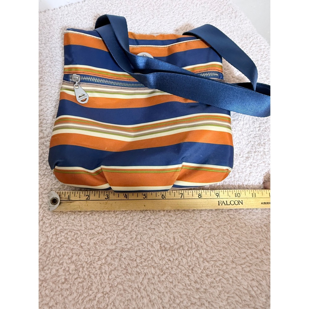 Baggallini Crossbody Bag Striped Nylon Navy Orange Multi Pocket Travel Purse - Picture 6 of 12